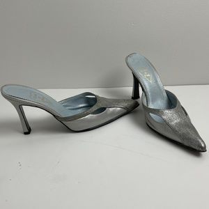 Coeur de Paris Blue Metallic Leather Cut Out Pointed-toe Stiletto Heels Size 41